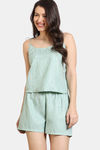 Zivame Coral Glaze Woven Shorts Set - Granite Green — thumbnail 2